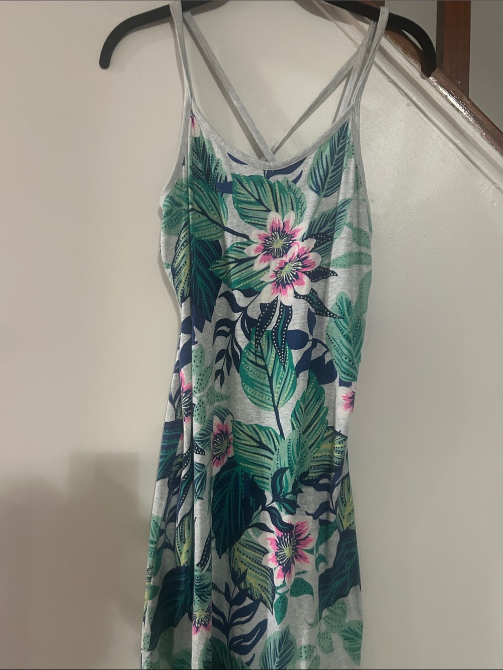 GAP Blue Green Pink Tropical-Print Spaghetti-Strap Maxi Dress - Picture 4 of 8